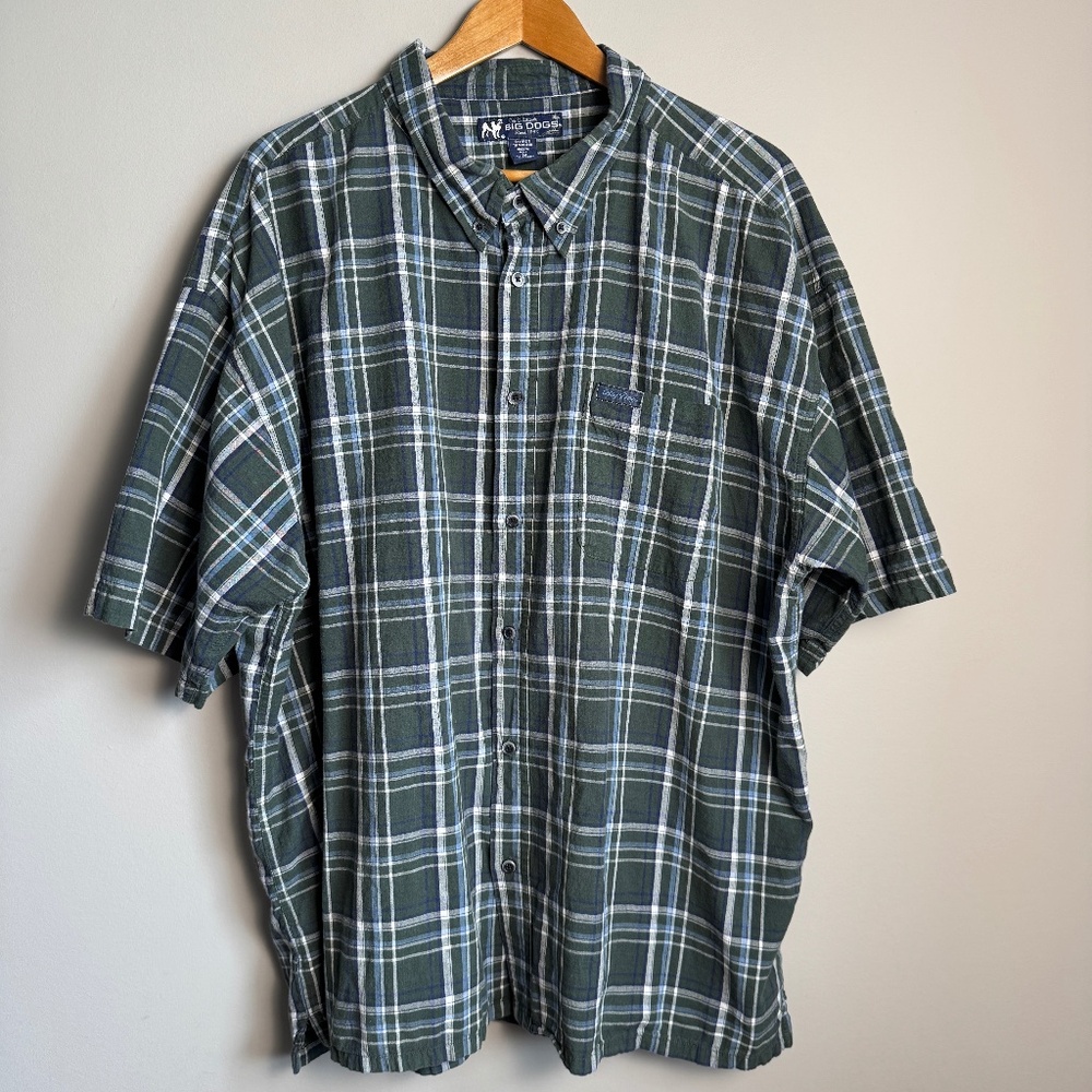 Big Dogs Men's Plaid Vintage Button Up Short Sleeve Cotton Shirt‎ Green Size 3X